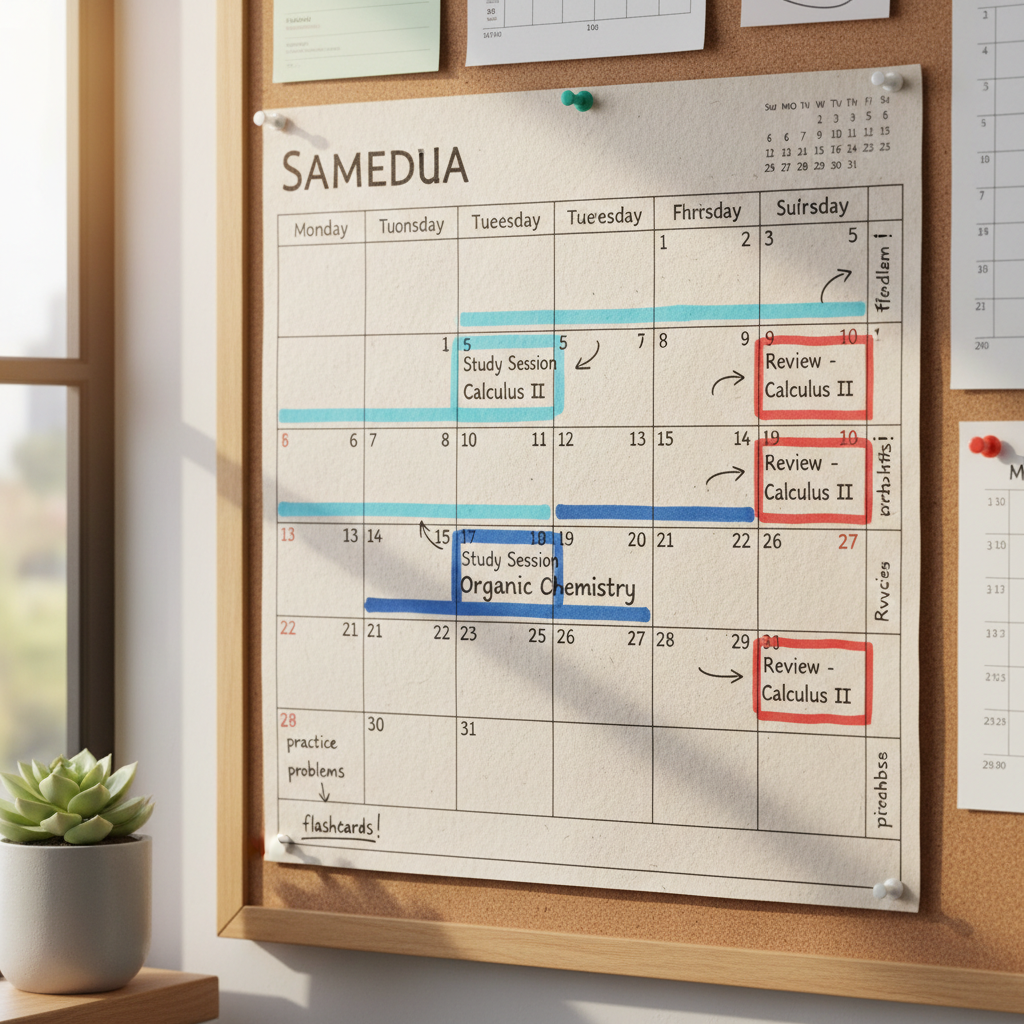Family planning study schedule during Ramadan with calendar and books